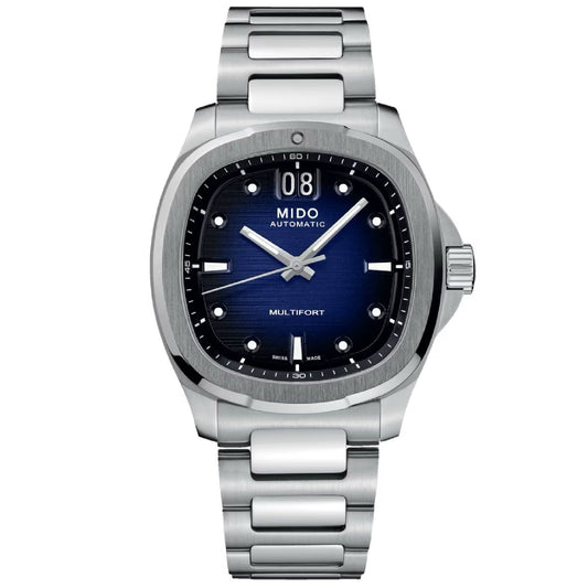 Orologio automatico Mido Multifort TV Big Date uomo acciaio blu datario riserva 80H M0495261104100-1