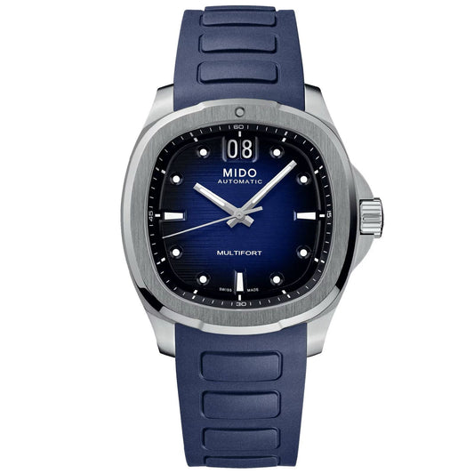 Orologio automatico Mido Multifort uomo acciaio gomma blu riserva 80H M0495261704100-1