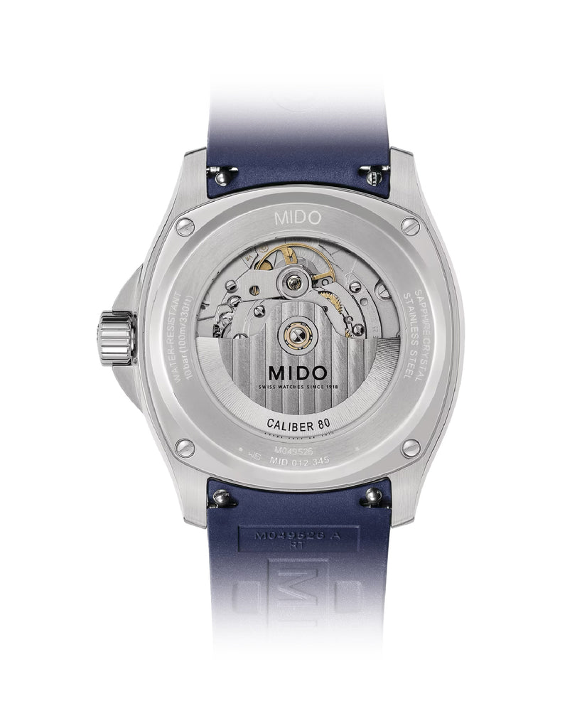 Orologio automatico Mido Multifort TV Big Date uomo in acciaio, gomma, blu datario riserva 80H M0495261704100