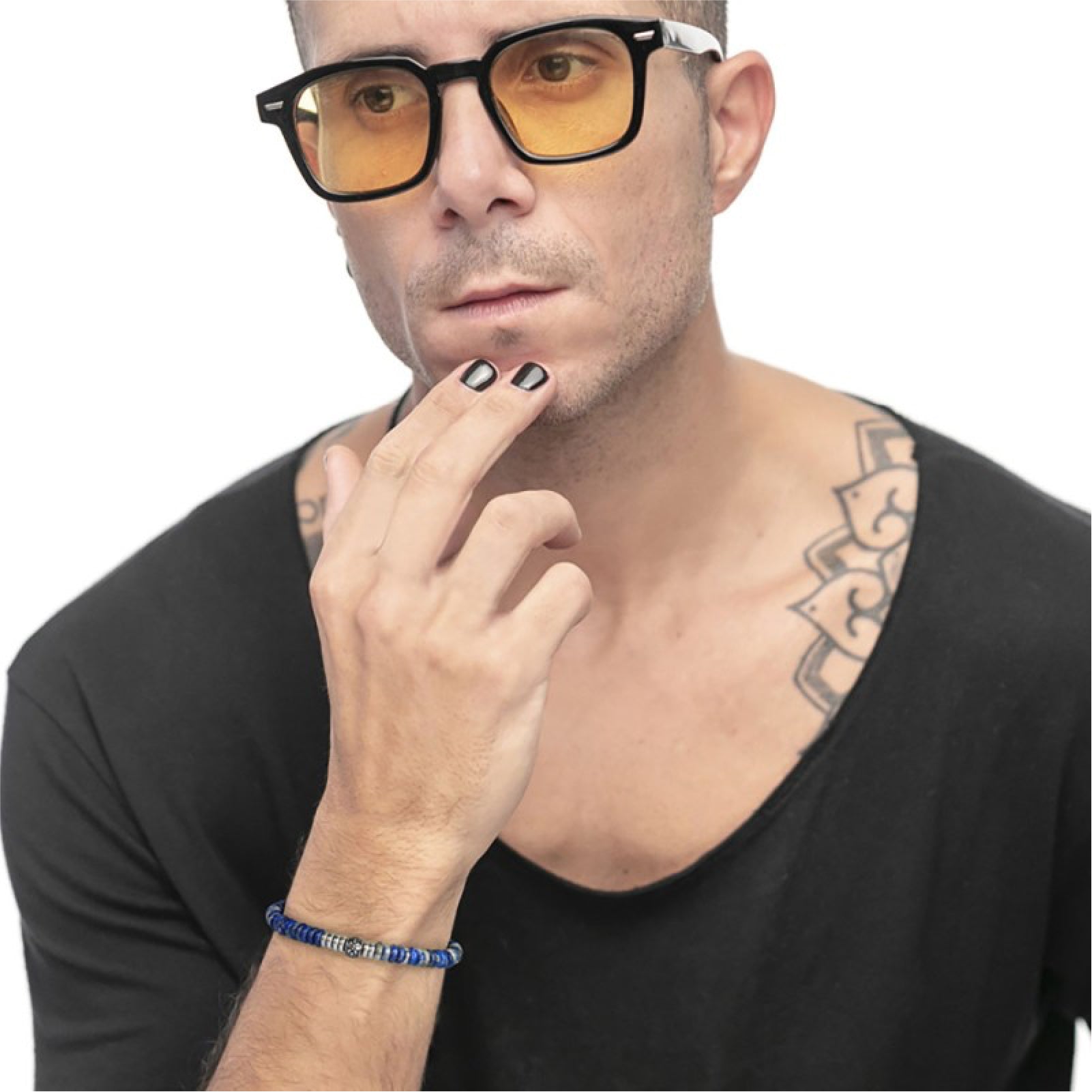 Bracciale da uomo Marlù elementi in lapis blu e in acciaio Regolabile 18-21,5 cm