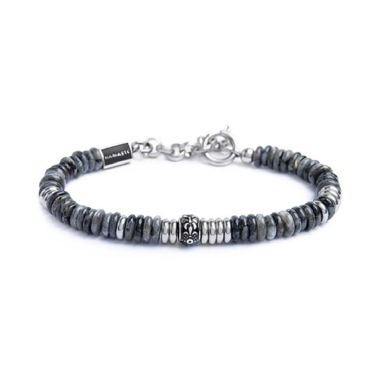Bracciale da uomo Marlù elementi in occhio tigre e in acciaio Regolabile 18-21,5 cm