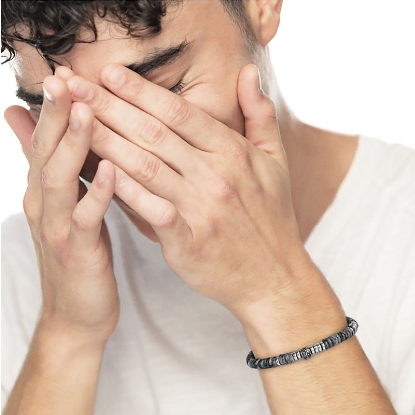 Bracciale da uomo Marlù elementi in occhio tigre e in acciaio Regolabile 18-21,5 cm