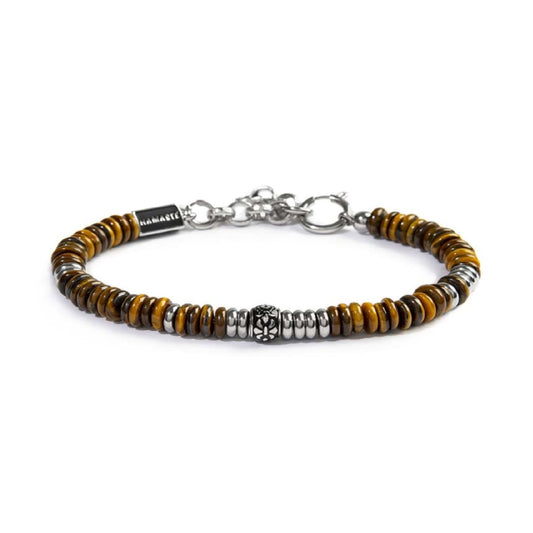 Bracciale da uomo Marlù elementi in occhio tigre e in acciaio