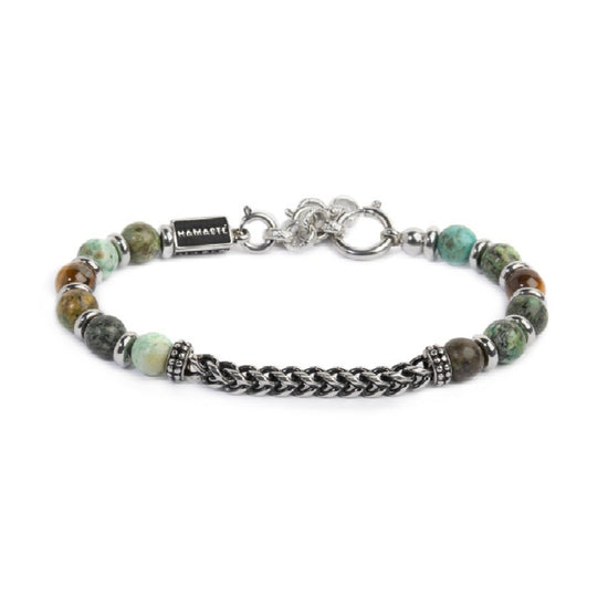 Bracciale uomo Marlù sfere in pietra e acciaio con catena Regolabile 18-21,5 cm