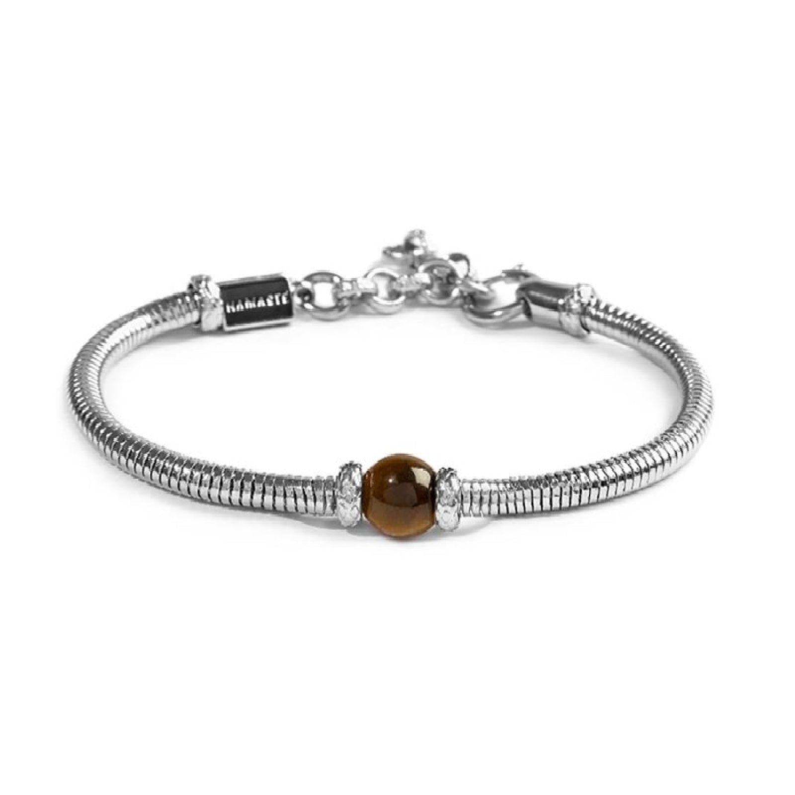Bracciale uomo catena snake Marlù in acciaio e occhio di tigre Regolabile 18-21,5 cm