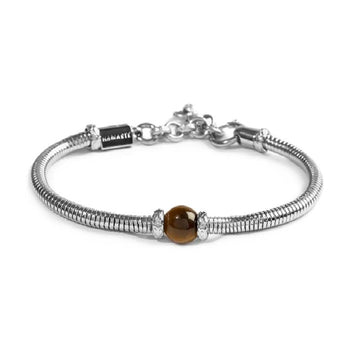 Bracciale uomo catena snake Marlù in acciaio e occhio di tigre Regolabile 18-21,5 cm