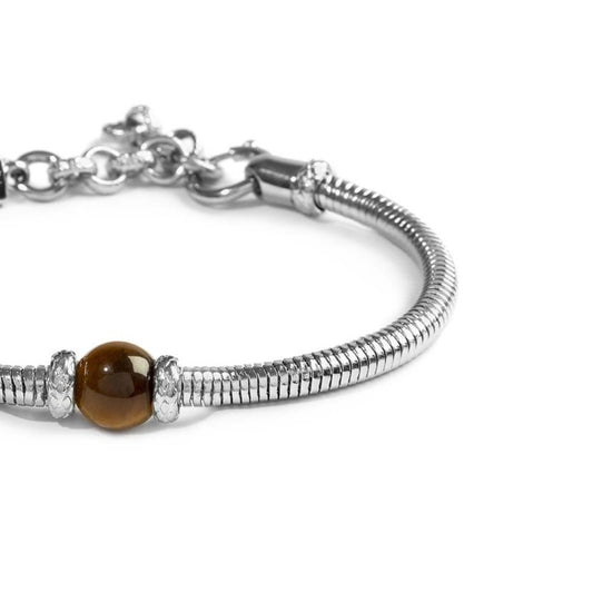 Bracciale uomo catena snake Marlù in acciaio e occhio di tigre Regolabile 18-21,5 cm