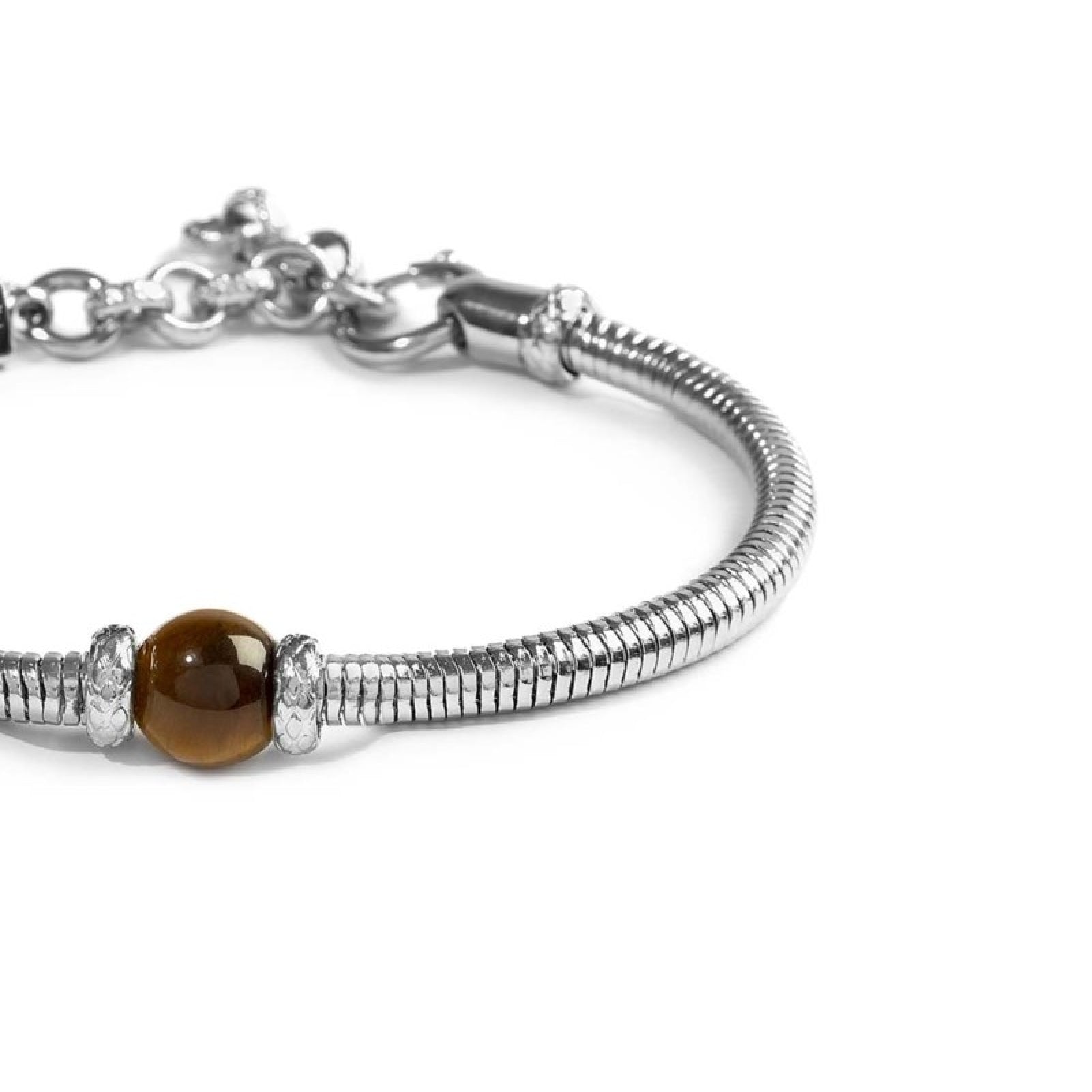 Bracciale uomo catena snake Marlù in acciaio e occhio di tigre Regolabile 18-21,5 cm