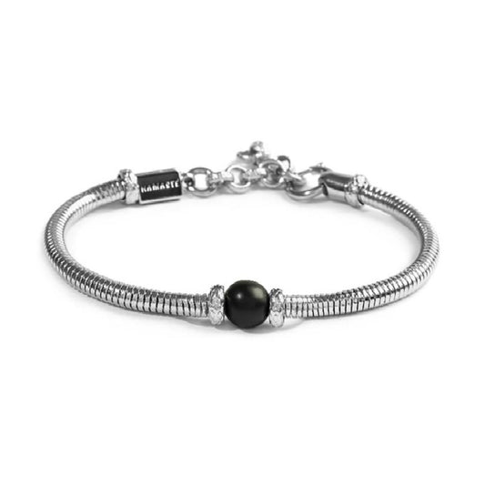 Bracciale uomo catena snake Marlù in acciaio con sfera onice Regolabile 18-21,5 cm