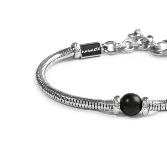 Bracciale uomo catena snake Marlù in acciaio con sfera onice Regolabile 18-21,5 cm
