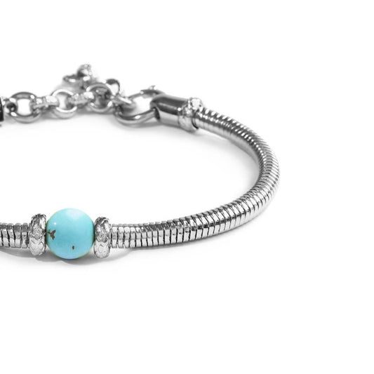 Bracciale uomo catena snake Marlù in acciaio con turchese Regolabile 18-21,5 cm