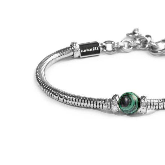 Bracciale uomo catena snake Marlù in acciaio con malachite Regolabile 18-21,5 cm