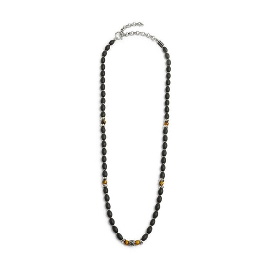 Collana Marlù in acciaio onice nera e sfere occhio di tigre MISURA UNICA