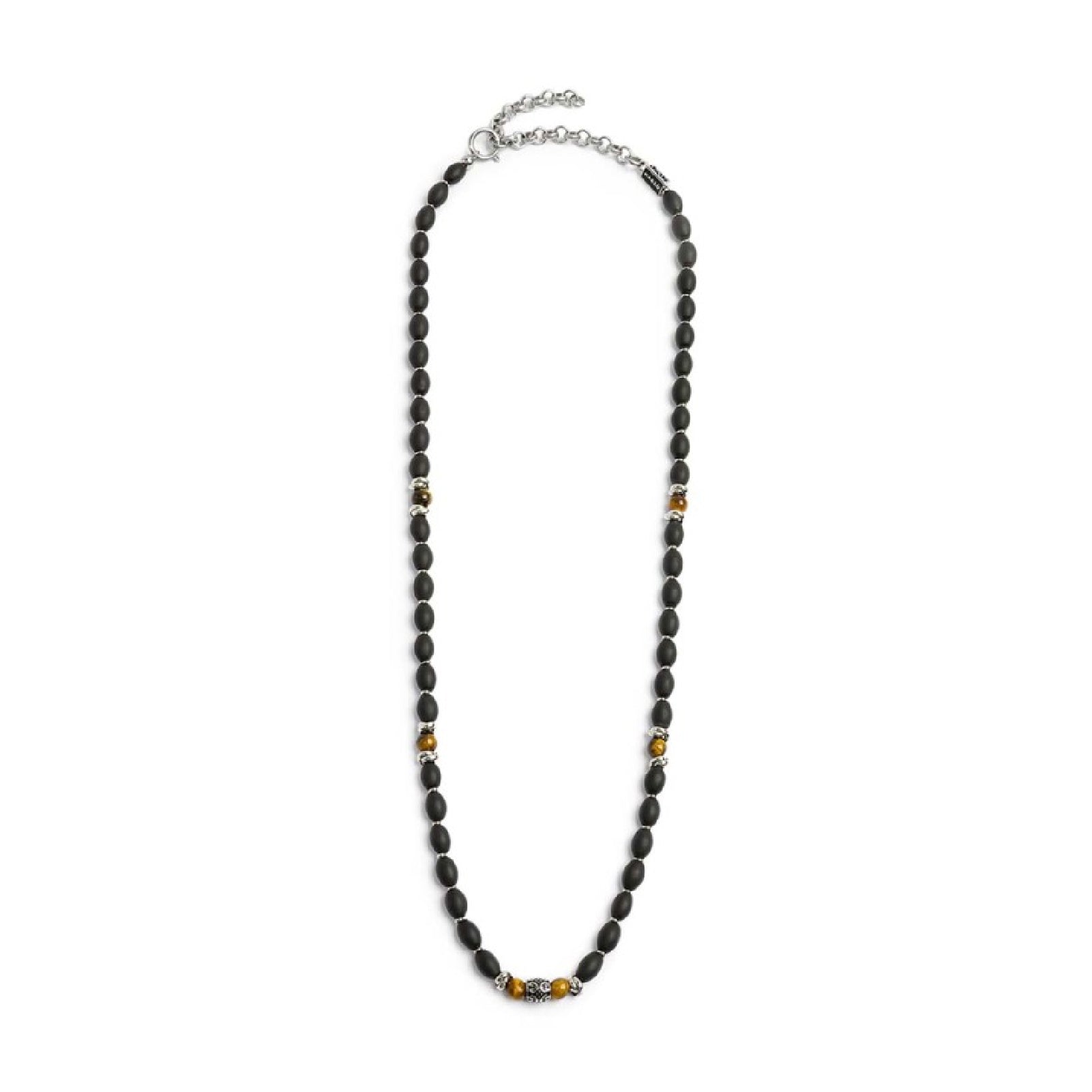 Collana Marlù in acciaio onice nera e sfere occhio di tigre MISURA UNICA