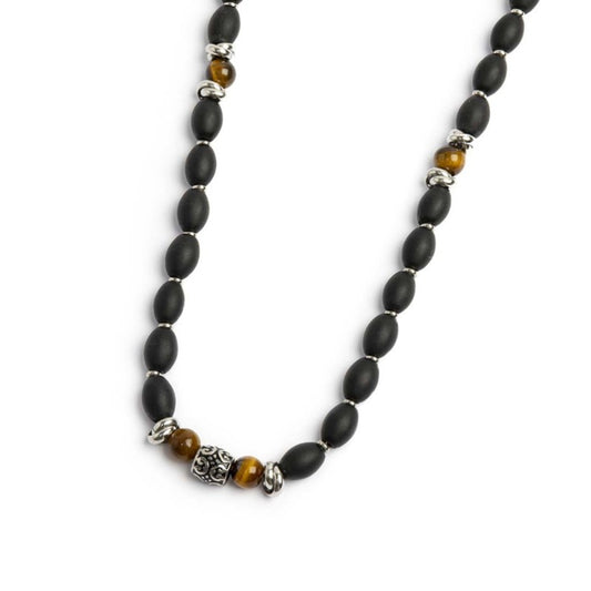 Collana Marlù in acciaio onice nera e sfere occhio di tigre MISURA UNICA