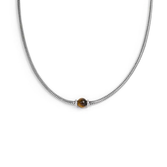 Collana uomo catena snake Marlù in acciaio e occhio di tigre MISURA UNICA