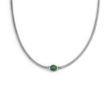 Collana uomo catena snake Marlù in acciaio con malachite MISURA UNICA