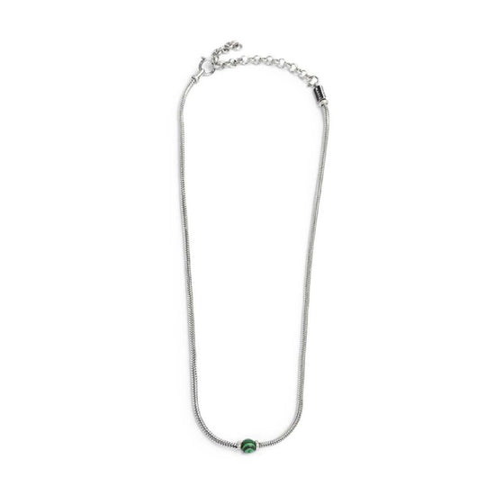 Collana uomo catena snake Marlù in acciaio con malachite MISURA UNICA