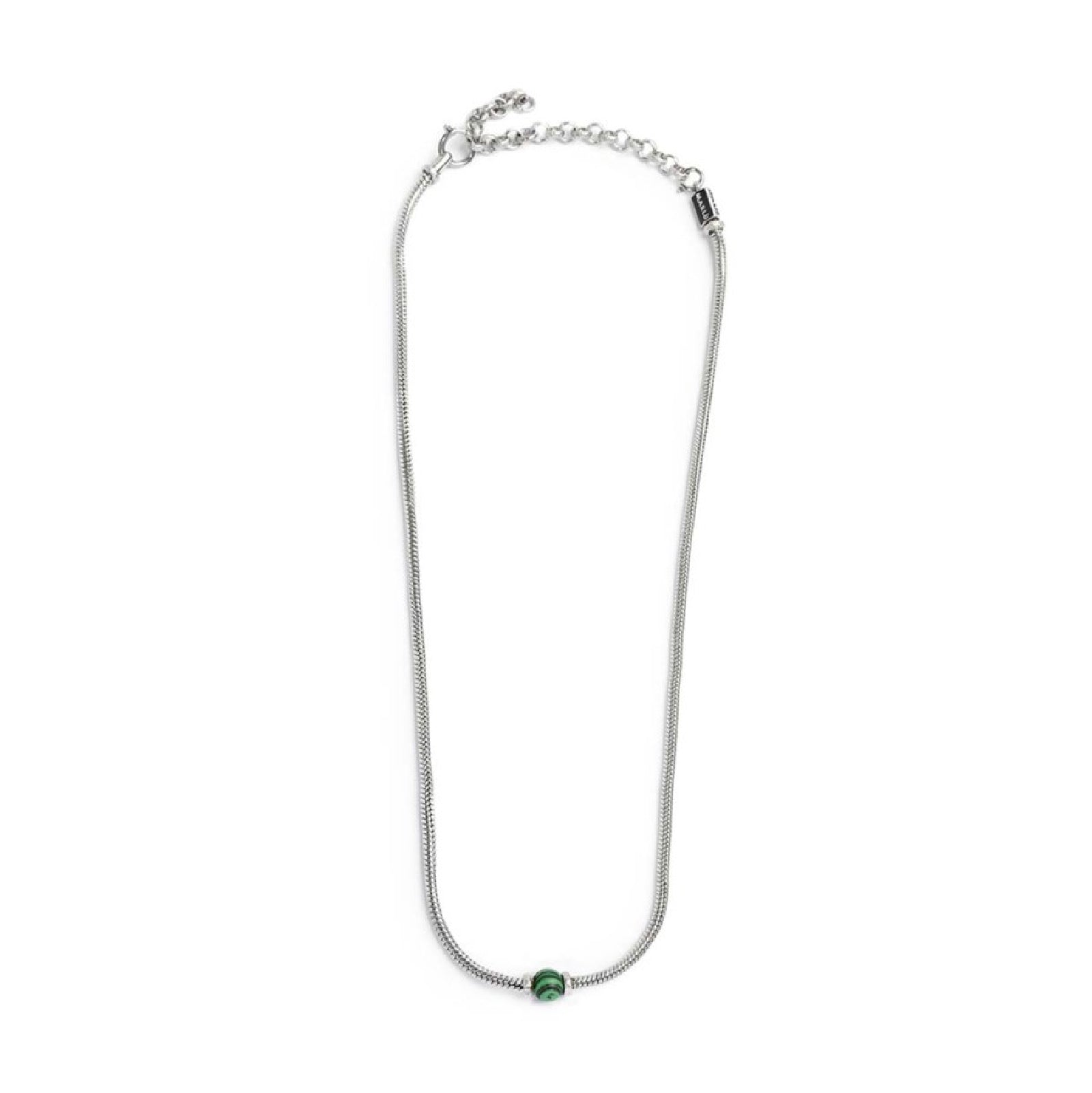 Collana uomo catena snake Marlù in acciaio con malachite MISURA UNICA