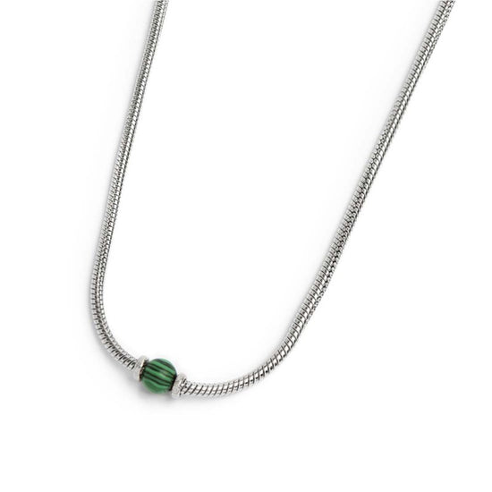 Collana uomo catena snake Marlù in acciaio con malachite MISURA UNICA