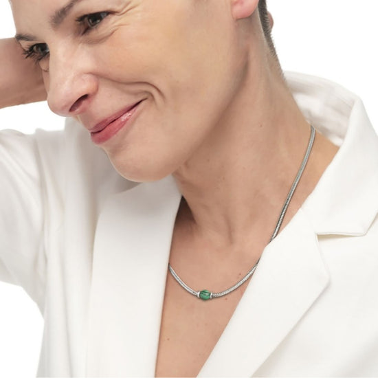 Collana uomo catena snake Marlù in acciaio con malachite MISURA UNICA