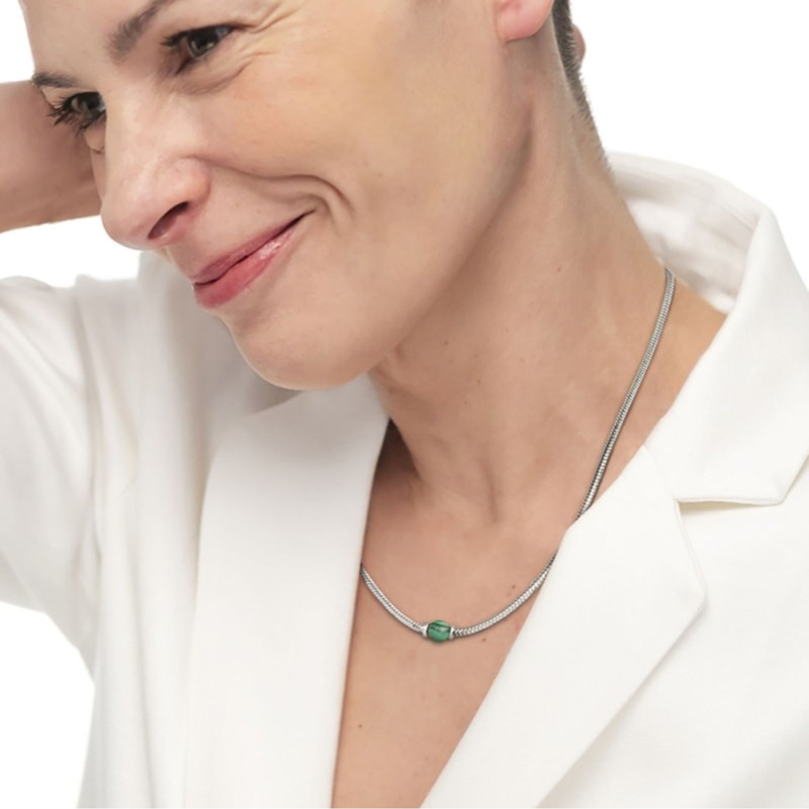 Collana uomo catena snake Marlù in acciaio con malachite MISURA UNICA