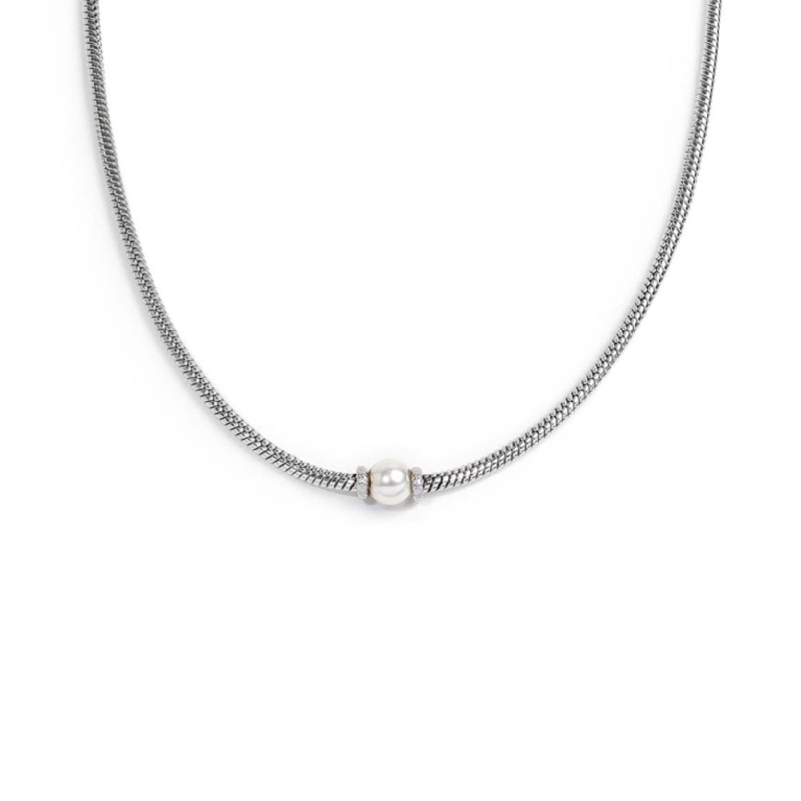 Collana uomo catena snake Marlù in acciaio con perla bianca MISURA UNICA