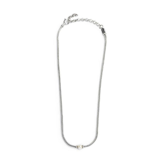 Collana uomo catena snake Marlù in acciaio con perla bianca MISURA UNICA