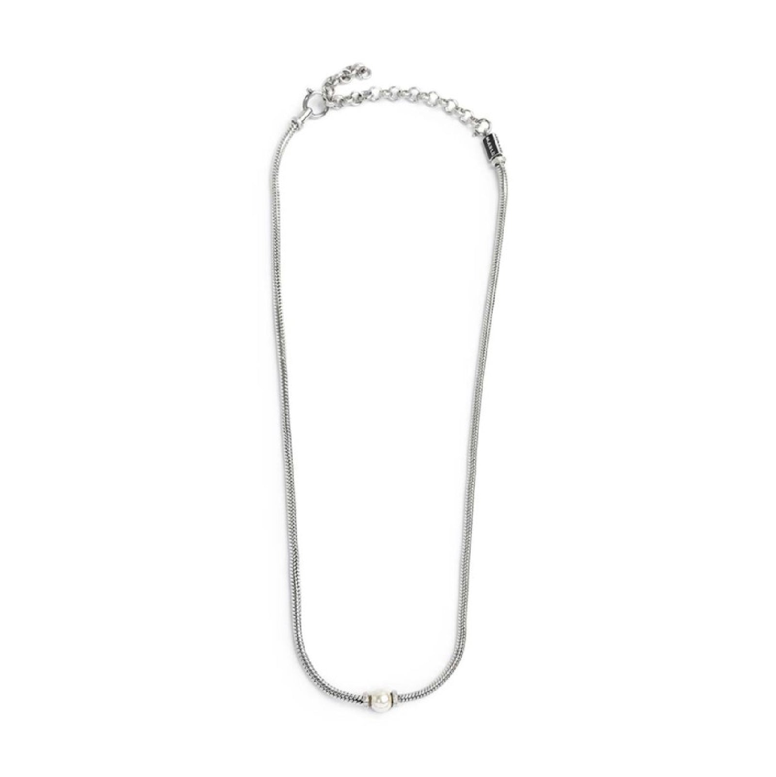 Collana uomo catena snake Marlù in acciaio con perla bianca MISURA UNICA