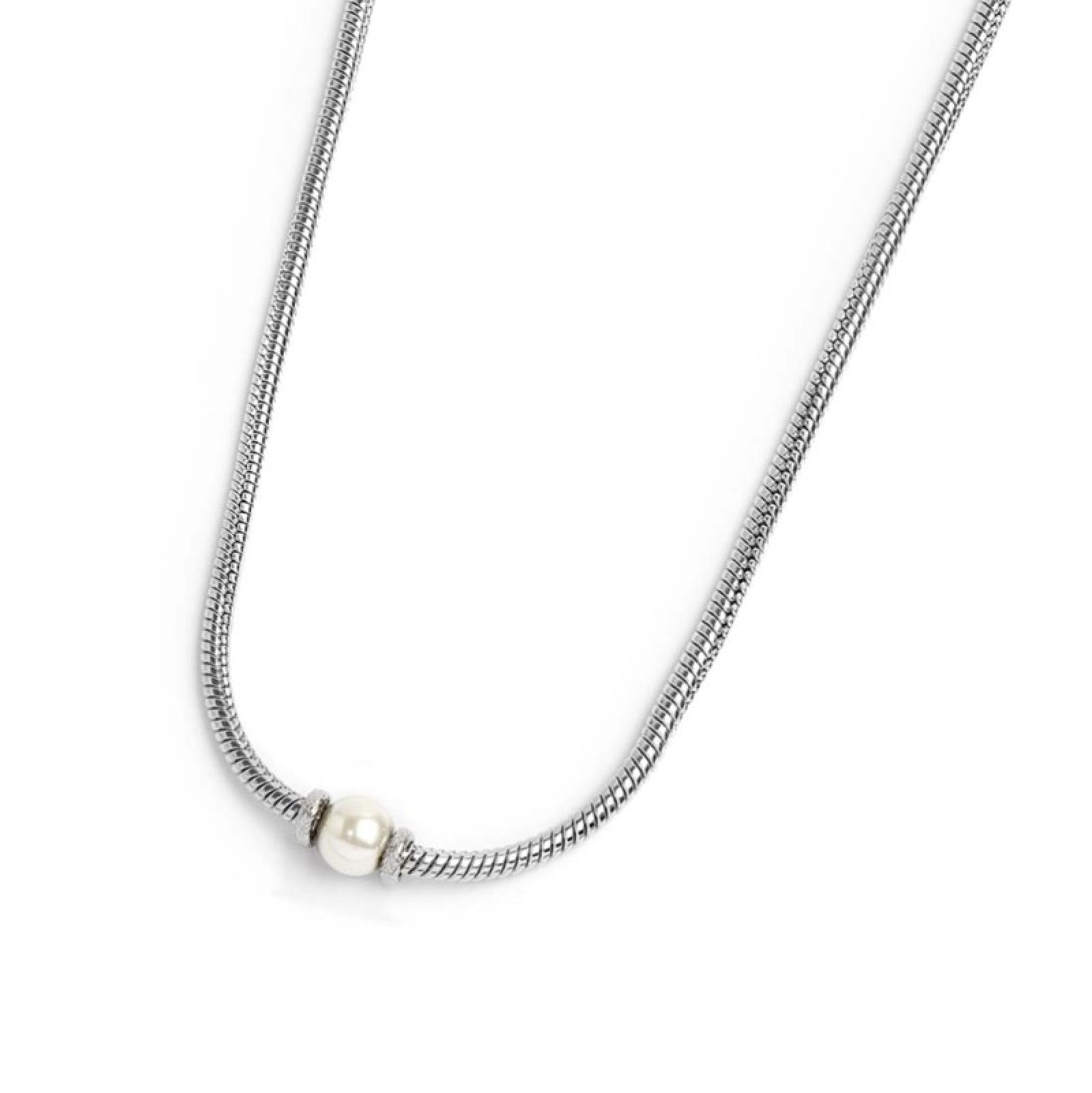 Collana uomo catena snake Marlù in acciaio con perla bianca MISURA UNICA
