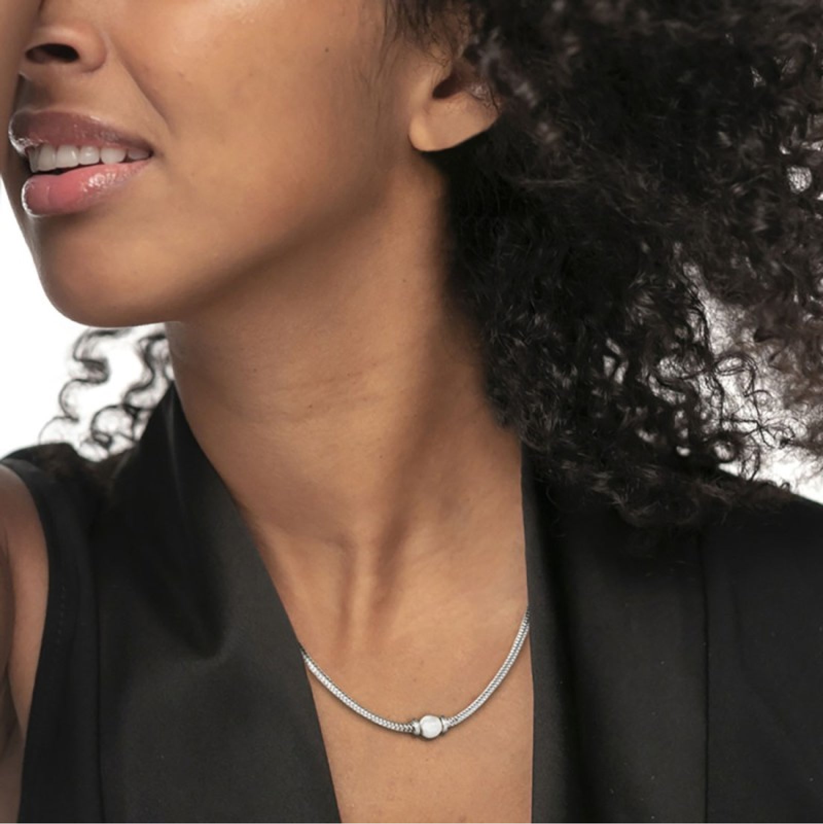 Collana uomo catena snake Marlù in acciaio con perla bianca MISURA UNICA