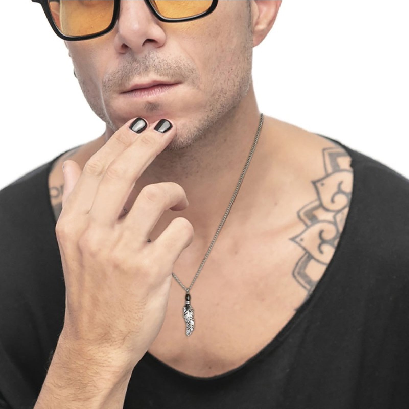 Collana con pendente piuma Marlù in acciaio unisex MISURA UNICA