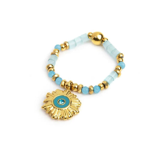 Anello elastico Marlù in acciaio oro con pendente sole 10