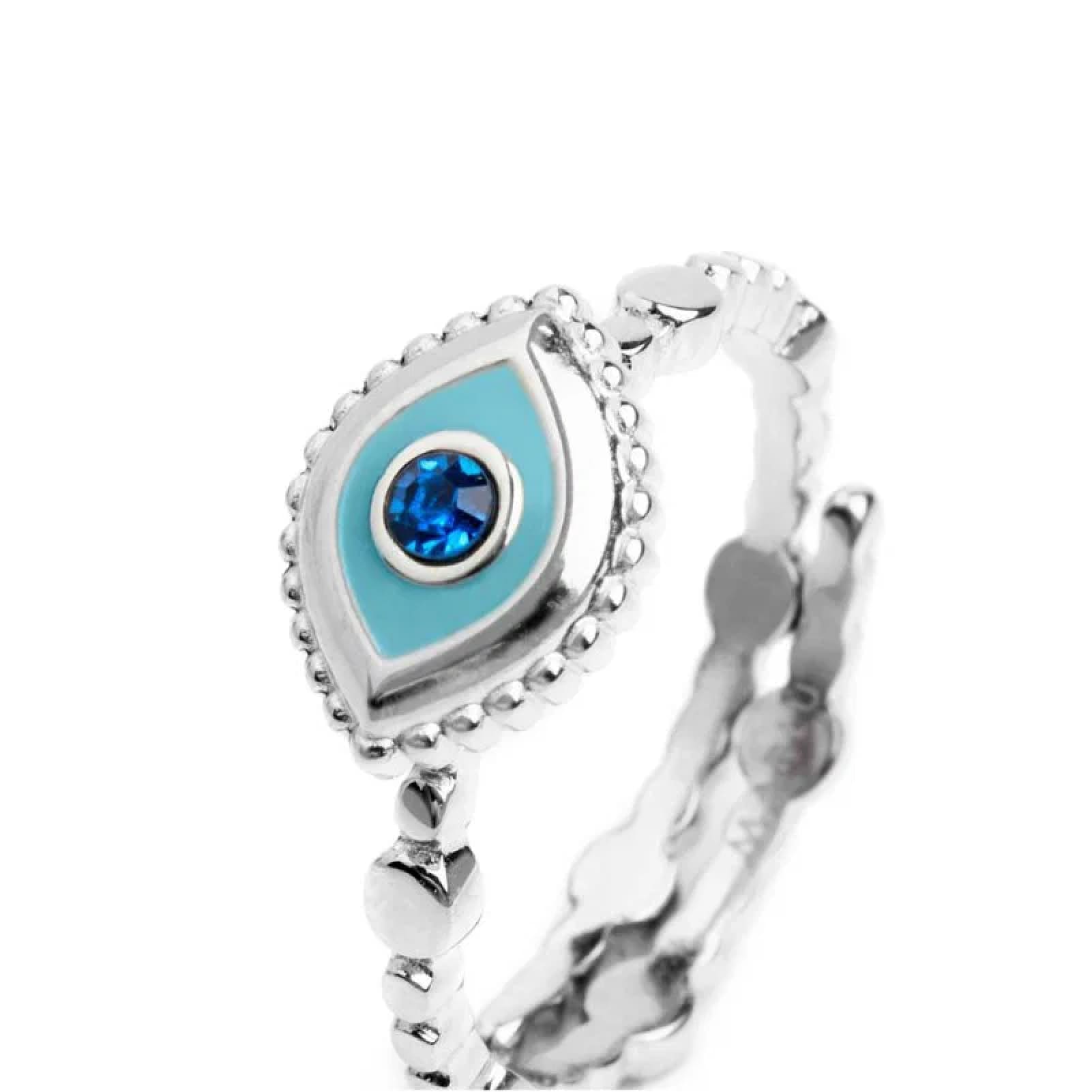 Anello regolabile Marlù in acciaio argento e occhio blu REGOLABILE