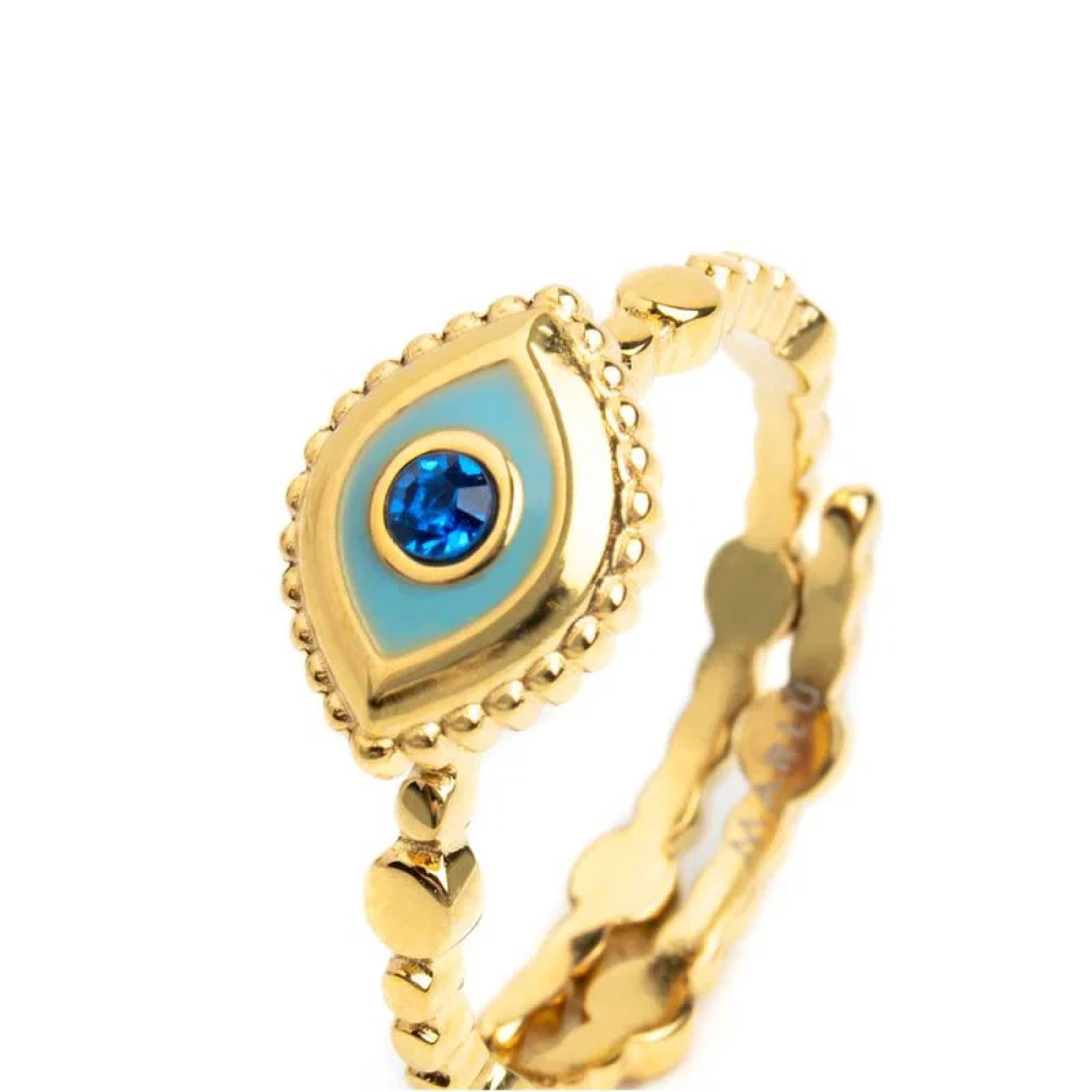Anello regolabile Marlù in acciaio dorato e occhio blu REGOLABILE