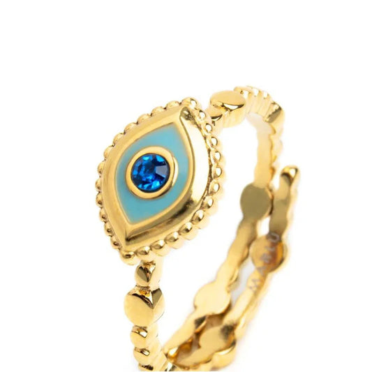 Anello regolabile Marlù in acciaio dorato e occhio blu REGOLABILE
