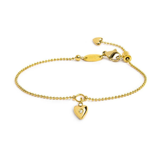 Bracciale Marlù Time To acciaio pvd oro con cuore e zircone 19 cm