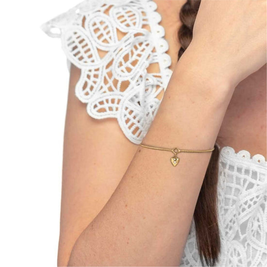 Bracciale Marlù Time To acciaio pvd oro con cuore e zircone 19 cm