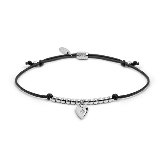 Bracciale Marlù Time To cordino nero con cuore e zircone REGOLABILE