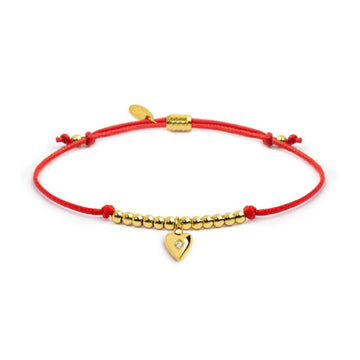 Bracciale Marlù Time To pvd oro con cordino rosso e cuore REGOLABILE