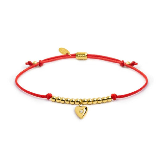 Bracciale Marlù Time To pvd oro con cordino rosso e cuore REGOLABILE