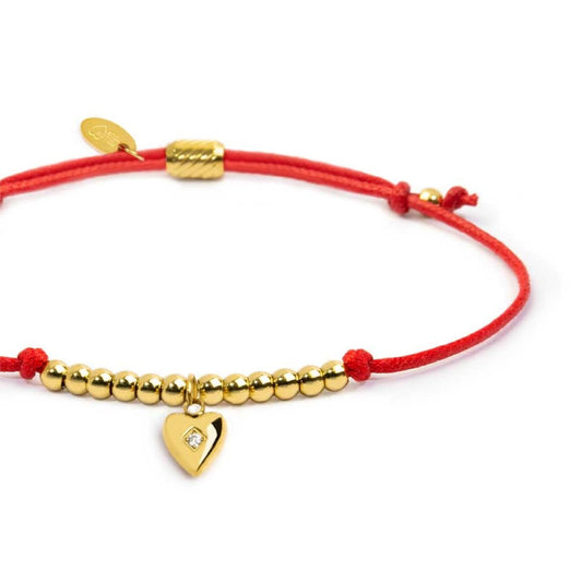 Bracciale Marlù Time To pvd oro con cordino rosso e cuore REGOLABILE