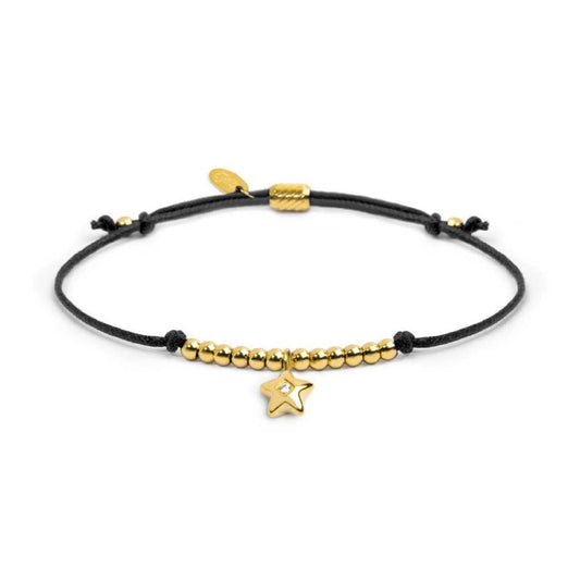Bracciale Marlù Time To pvd oro con cordino nero e stella REGOLABILE