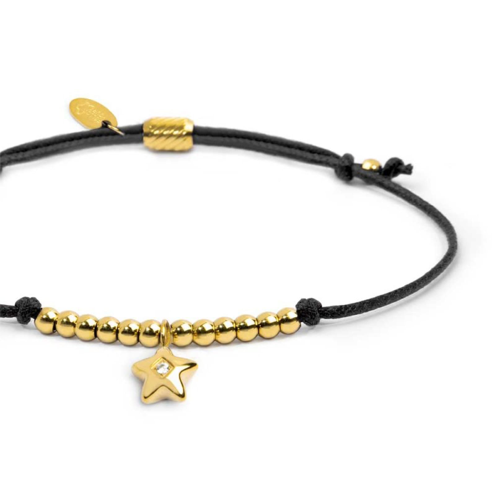 Bracciale Marlù Time To pvd oro con cordino nero e stella REGOLABILE