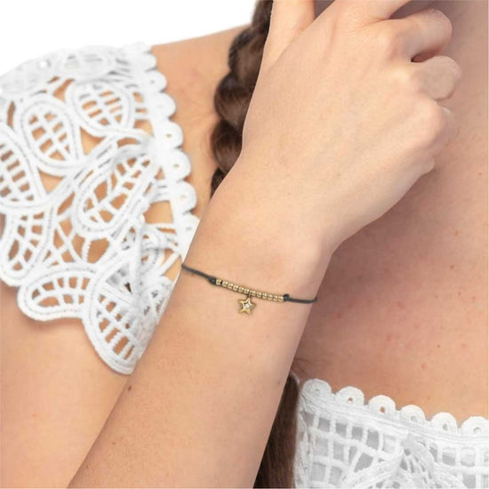 Bracciale Marlù Time To pvd oro con cordino nero e stella REGOLABILE