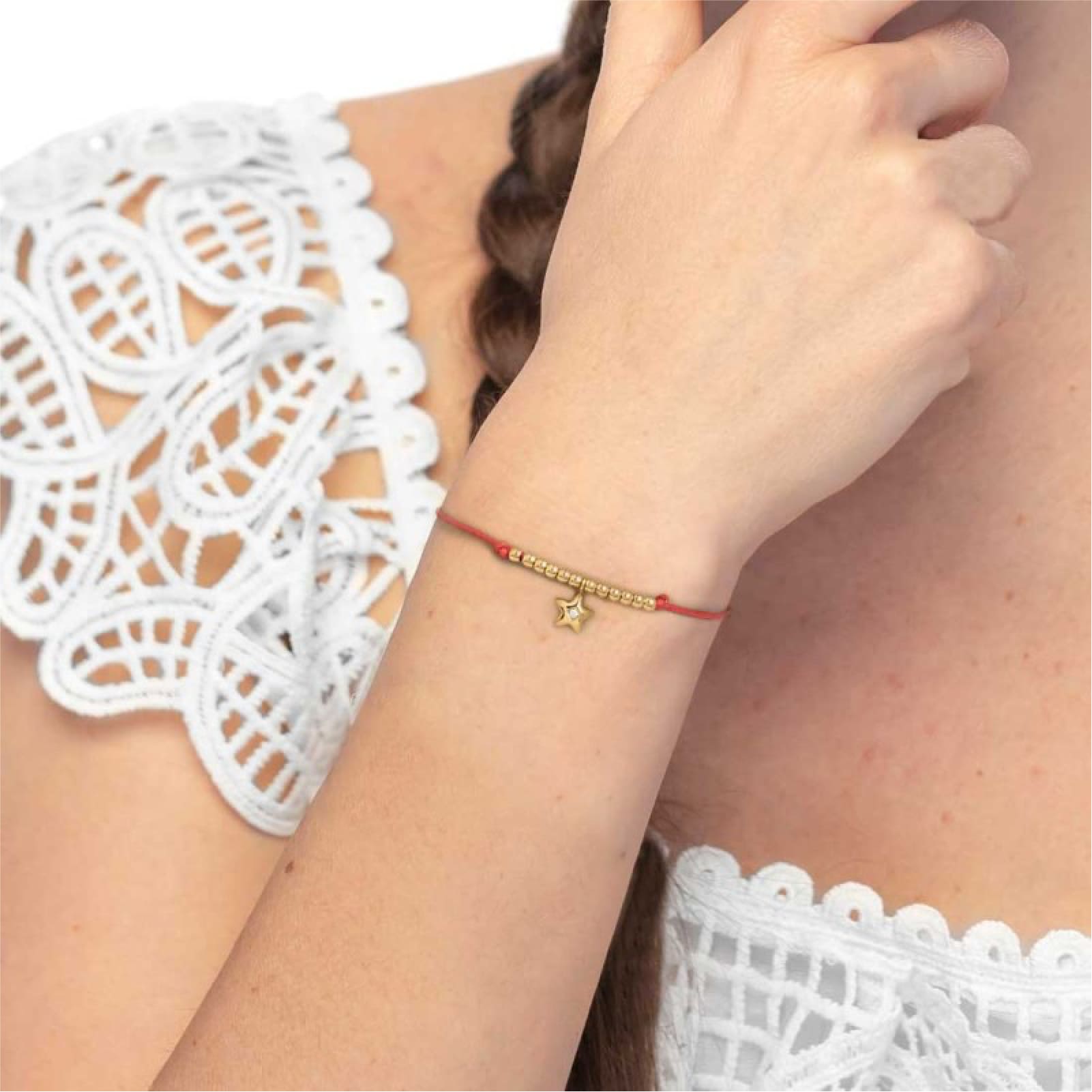 Bracciale Marlù Time To pvd oro con cordino rosso e stella REGOLABILE