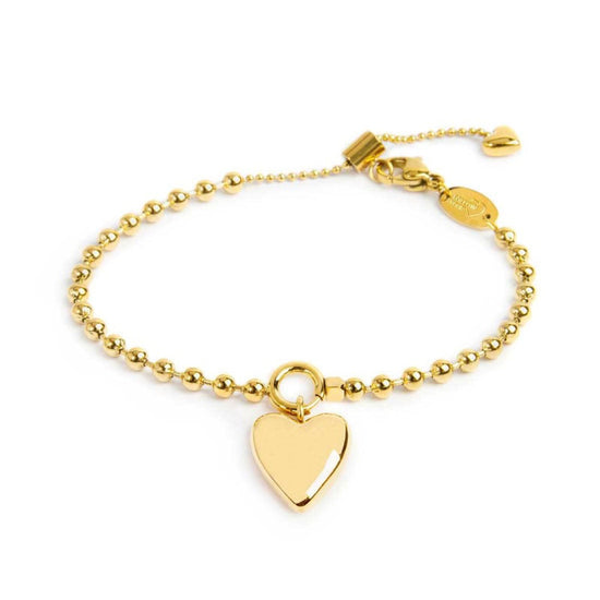 Bracciale Marlù in acciaio dorato con sfere e cuore pendente Regolabile 15-19 cm