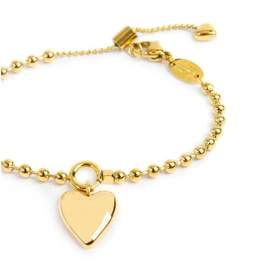 Bracciale Marlù in acciaio dorato con sfere e cuore pendente Regolabile 15-19 cm