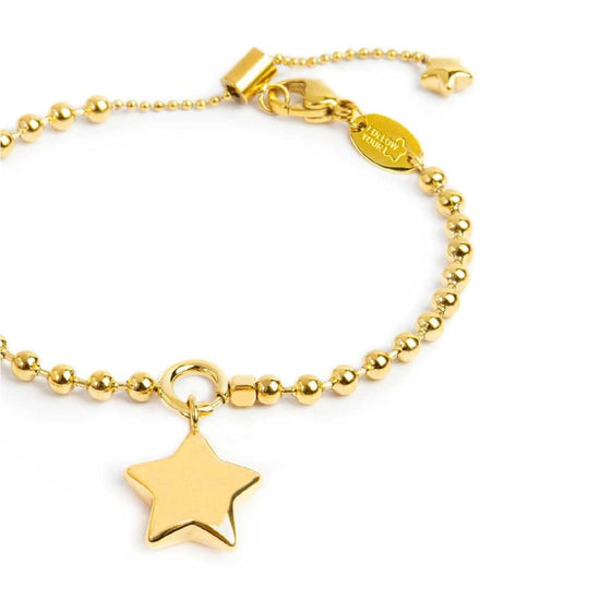 Bracciale Marlù in acciaio dorato con sfere e stella pendente Regolabile 15-19 cm