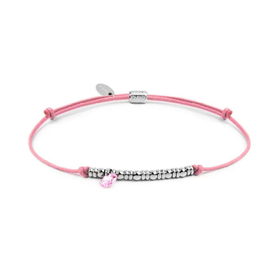 Bracciale Marlù in acciaio con cordino rosa e zircone REGOLABILE